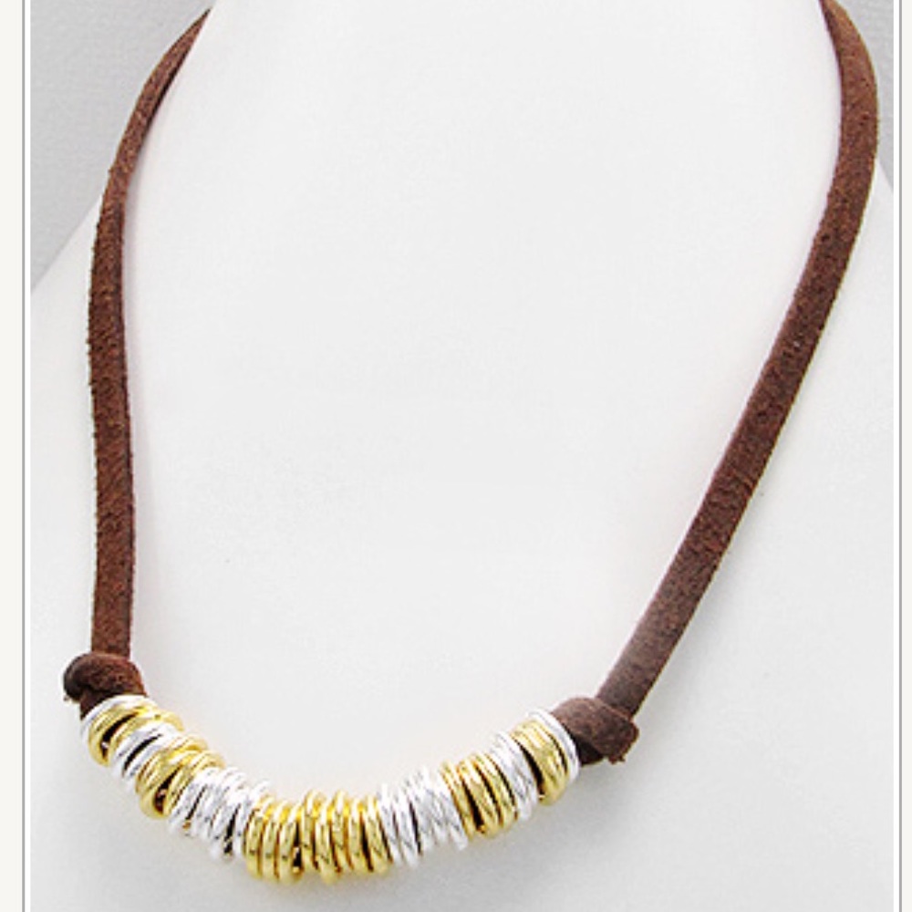 Sterling‎ Silver Gold Plated Rings Suede necklace